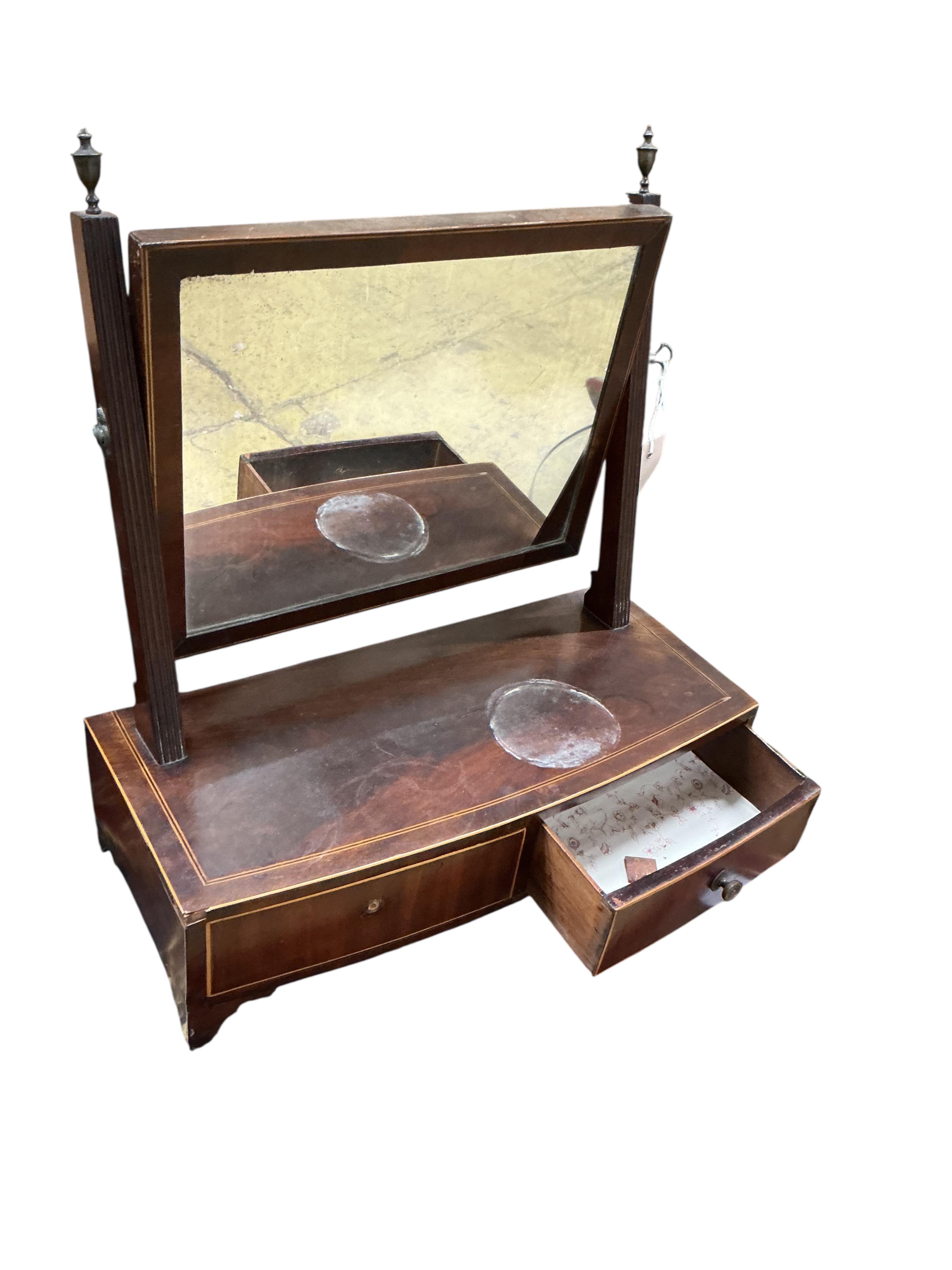 A George III mahogany bowfront dressing table mirror, width 41cm, height 45cm
